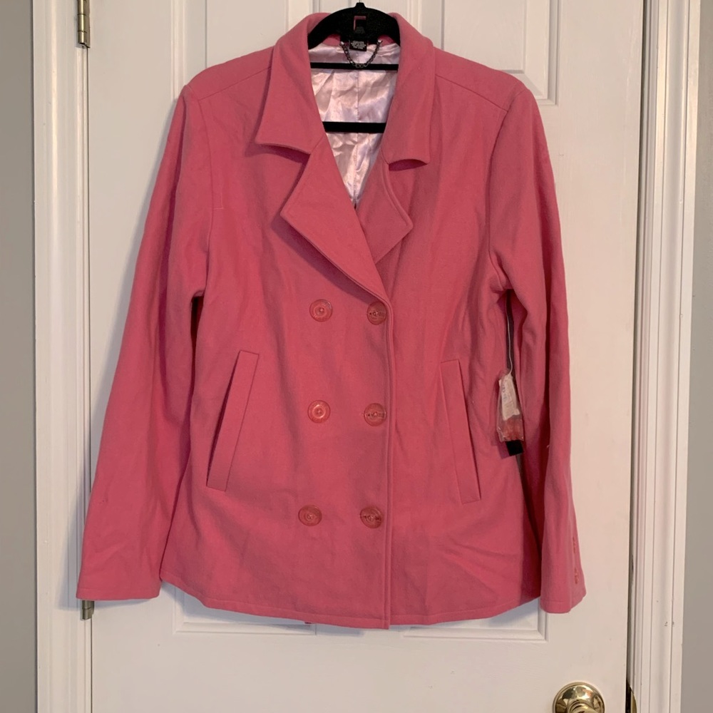 Pink wool Peacoat, satin lined. NWT. Medium.